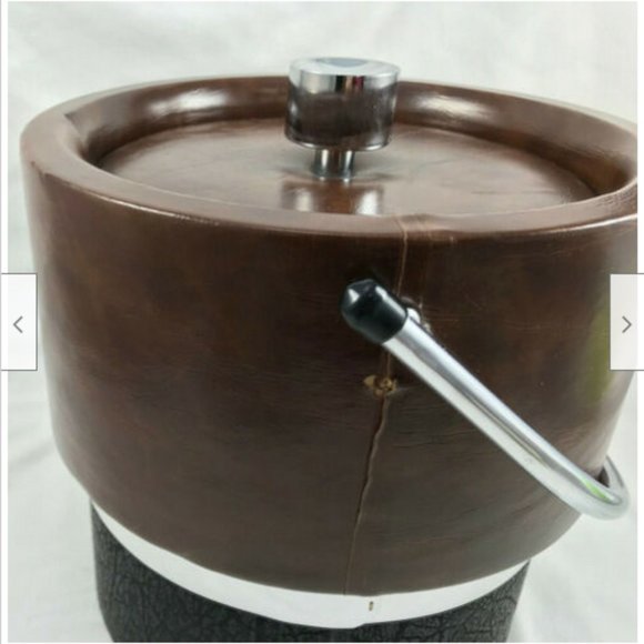 Vtg Shelton Ware Ice Bucket Faux Leather & Chrome Mid Century 8.5" - Picture 2 of 8